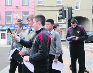 Patrician Academy students taking part in a 'Maths Eyes Mallow' project on the streets of the town this week.