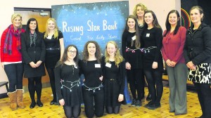 The transition year 'Rising Star Bank' team at St Mary's Secondary School Mallow, Sarah Tarrant, Aoife Cronin, Fiona Barry, Edel Doolan, Niamh O'Leary and Laura Mills pictured with their teacher Ms Donna Lyons, Principal Ms Yvonne Bane and AIB Mallow Student Officer Ms Tara Cunningham, Ms Sinead Collins, AIB Mallow and Ms Noreen Walsh, AIB Mallow Branch Manager.