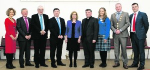 Minister Jan O'Sullivan with Chairperson of the Parents Council Caroline Pierce, former principal Ned O'Callaghan, George O'Callaghan CE of LCETB, Principal Jim Tierney, Fr. Tony Mullins, Ceannaire Charlotte Collins, Mayor Liam Galvin and Vice Principal Liam Murphy. Paul Ward Officially Opening of Colaiste Íde agus Iosef