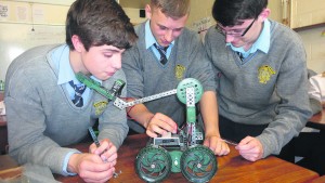 Patrician Academy students working on their entry for the Vex Robotics Competition in Cork next week; Lorcan O'Donovan, Calum Smith and Calum O'Brien.