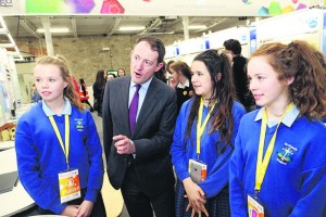 Niamh Creedon, Niamh OShea and Jessica ODonovan showed the minister their project on the affects of technology on the sleeping patterns and cognitive performance on teenagers in our local area.