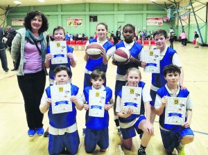 Scoil Aonghusa Community National School, Mallow, pupils and teacher pictured at the Cispheil na mBunscol Competition in Cork city.