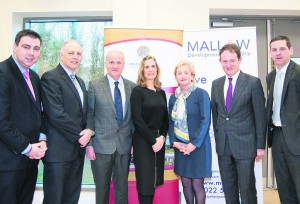 Cllr. John Paul O'Shea, Mayor of Cork County, David Stanton, TD, Michael Loftus, Head of Faculty of Engineering and Science, CIT, Noreen Walsh, Vice Chair of Mallow Development Partnership, Aine Collins, TD, Sean Sherlock, TD Minister of State and Patrick Buckley, Deputy Managing Director EPS Ltd at the  launch of the North Cork Engineering Cluster Launch on 29th January at Mallow Primary Healthcare Centre. The launch was organised by Mallow Development Partnership.