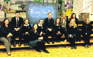 GAA Kerry senior football star Colm 'Gooch' Cooper pictured with Cork senior hurling star Seamus Harnedy who visited the Rising Star Bank team at St Mary's Secondary School last Monday; Niamh O Leary, Laura Mills, Aoife Cronin, Fiona Barry and Sarah Tarrant. Also pictured is teacher Donna Lyons along with AIB Mallow staff Sinead Collins, Tara Cunningham and Noreen Walsh.