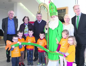 Pictured at the launch of the 2016 St Patrick's Day Parade, at Mallow GAA Complex last monday, was the Grand Marshall for this year, Liam Sheehan, with Hann 'Ma' Sheahan, Michael O'Donovan, St Patrick, Mary O'Brien and Noel O'Connor, with gaelscoil Naionra pupils Tyler Kiely, Callum O'Brien, Conor Holey, Shay O'Brien, Jessica Galvin and Georgia Singleton. Pic, S Murphy.