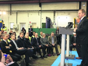 An Taoiseach Enda Kenny, and Minister for Jobs, Enterprise and Innovation, Richard Bruton, addressing the attendance in EPS.