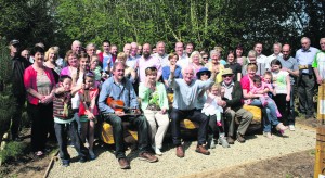 Duncan Stewart in joyful mood at the Horse Chestnut seat with those in attendance. George Daly Garrán Cuimhneacháin 1916 Official Opening of Remembrance Grove in the Demesne Ncw