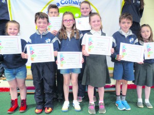 A happy group of children from Ballybrown NS with their Health Promoting Schools Certs