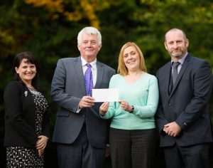 REPRO FREE John O ÔCallaghan General Manager Kerry Agribusiness presenting a donation cheque to Ann Marie Hayes, Fundraising Coordinator of Milford Hospice, based on sales of Topstretch Pink Bale Wrap during the 2016 Silage season. Also included are Cathy Sheehan, Head of Finance, Milford Hospice and Ken Daly Trading Buyer Kerry Agribusiness. Kerry Agribusiness intend extending this campaign for 2017. Ê Picture: Sean Curtin True Media.